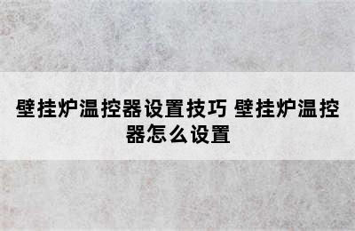 壁挂炉温控器设置技巧 壁挂炉温控器怎么设置